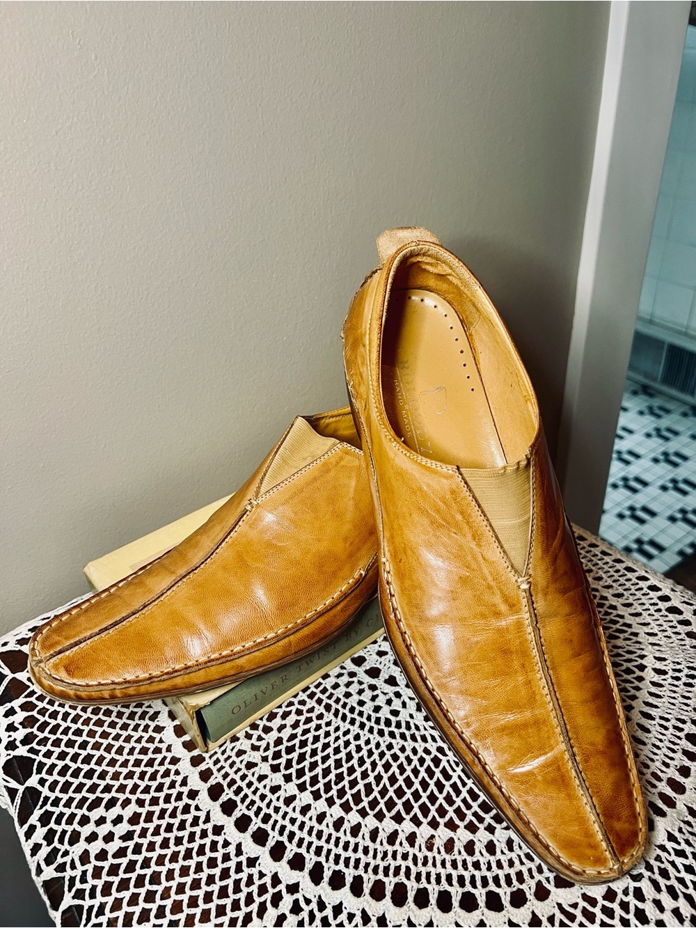 Vintage Handmade Leather Loafers Cognac Tan Men’s Size 10 Moc Toe